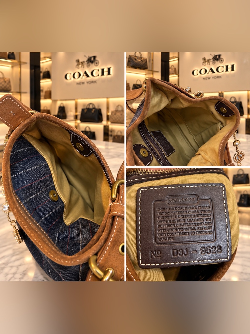 Rare Y2K Vintage Coach Denim Pinstripe Suede Shoulder/Crossbody Bag - Picture 7 of 17